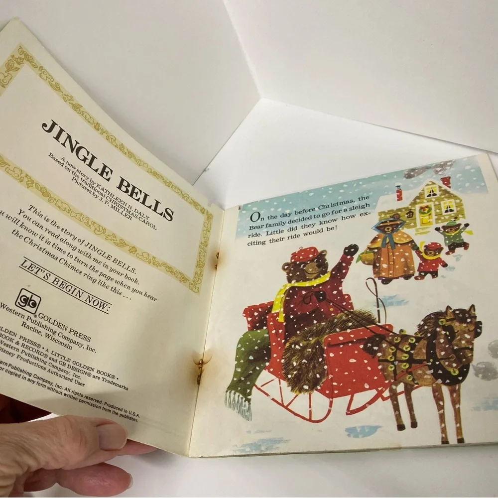 Vintage Jingle Bells Little Golden Book & 33 1/3 Vinyl Record Christmas Classic